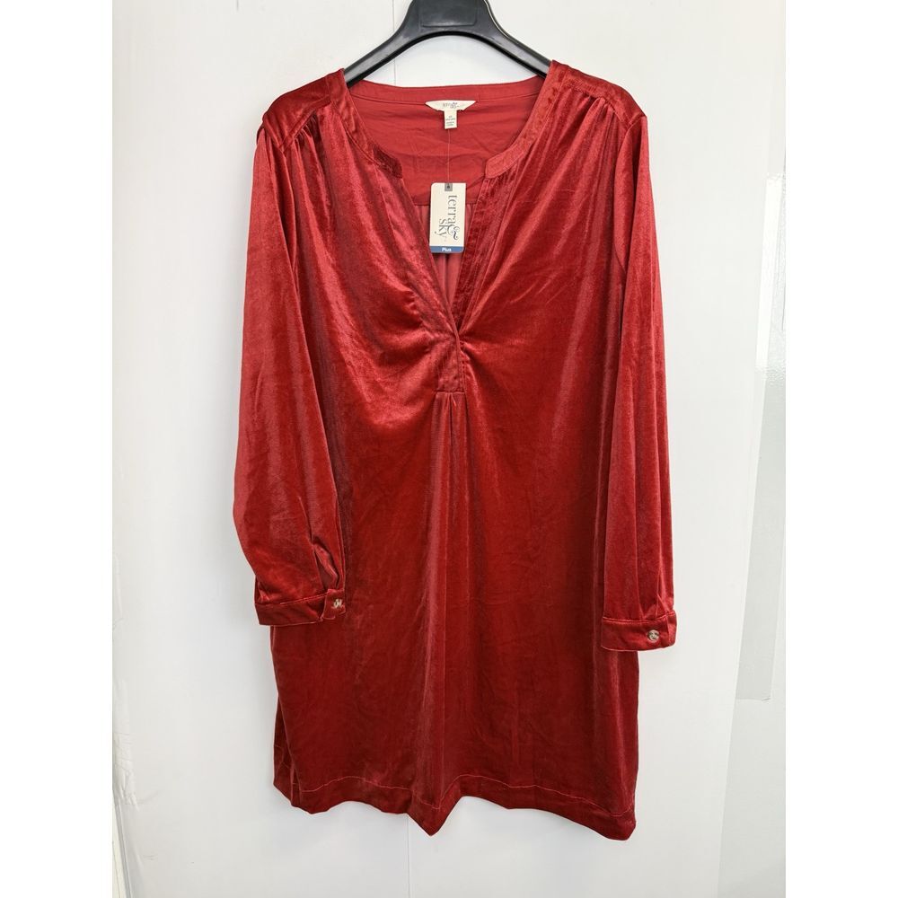 NEW Terra and Sky Women's Velvet Tunic Dress Red Rust 1X(16W-18W) Long Sleeve